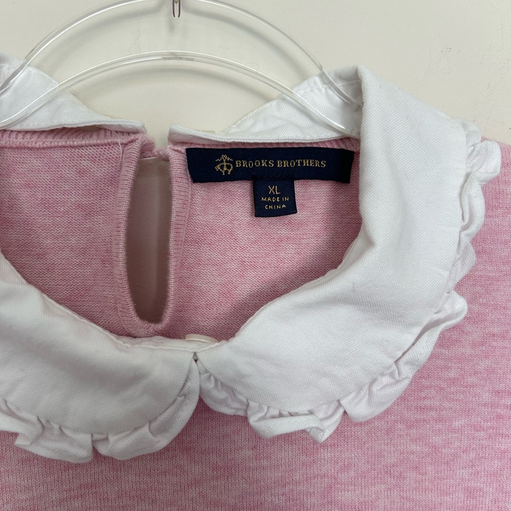 Brooks Brothers 100% Cotton Pink Sweater with Removable White Collar Size XL - Picture 2 of 7